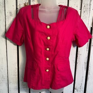 Morgan Square Vtg‎ 80s 90s fuchsia Pink Top Size 13 Strappy Shoulder Pads  Retro